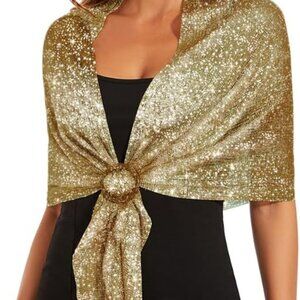 Metallic Shawl Wrap with Buckle for Evening Dress Party Wedding Classy Sparkles